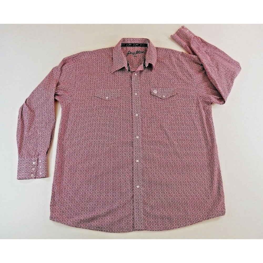 George Strait Red White Print Long Sleeve Snap Front Shirt Mens XXLarge